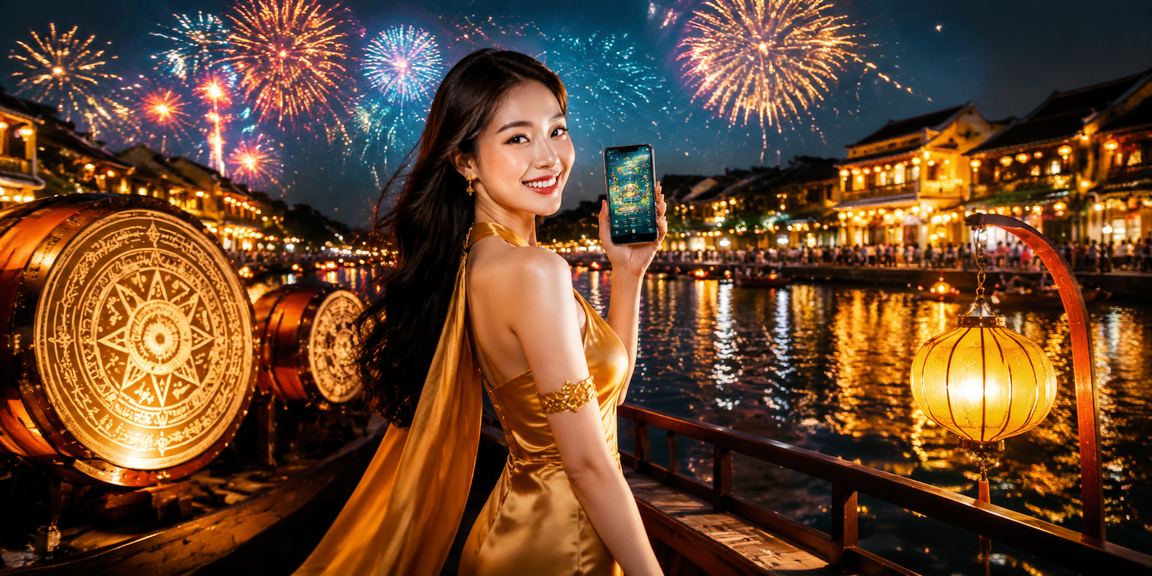 Ánh đèn lồng Hội An lung linh phản chiếu không khí casino di động buổi tối đặc trưng Việt Nam